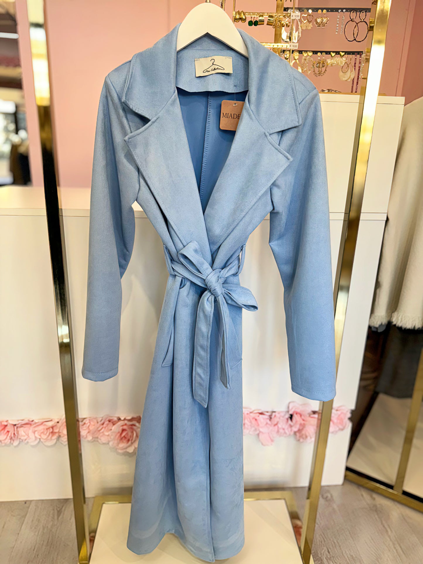 Cappotto azzurro eco-camoscio