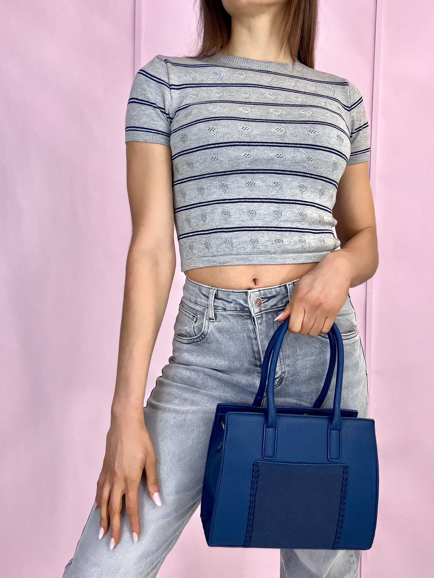 T-shirt crop maglina grigia