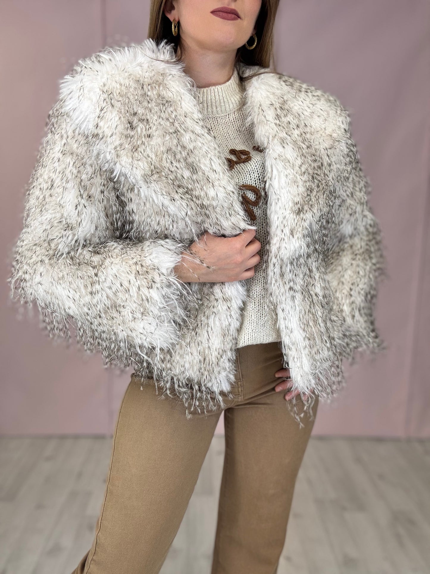 Pelliccia Athena Panna e Beige