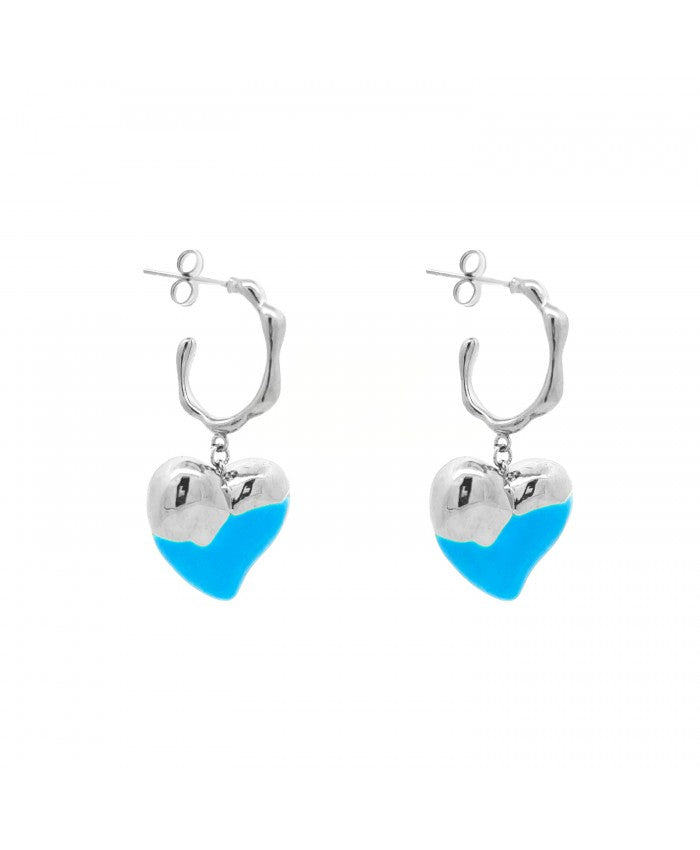 Orecchini Cuore Smaltato Argento-Azzurro