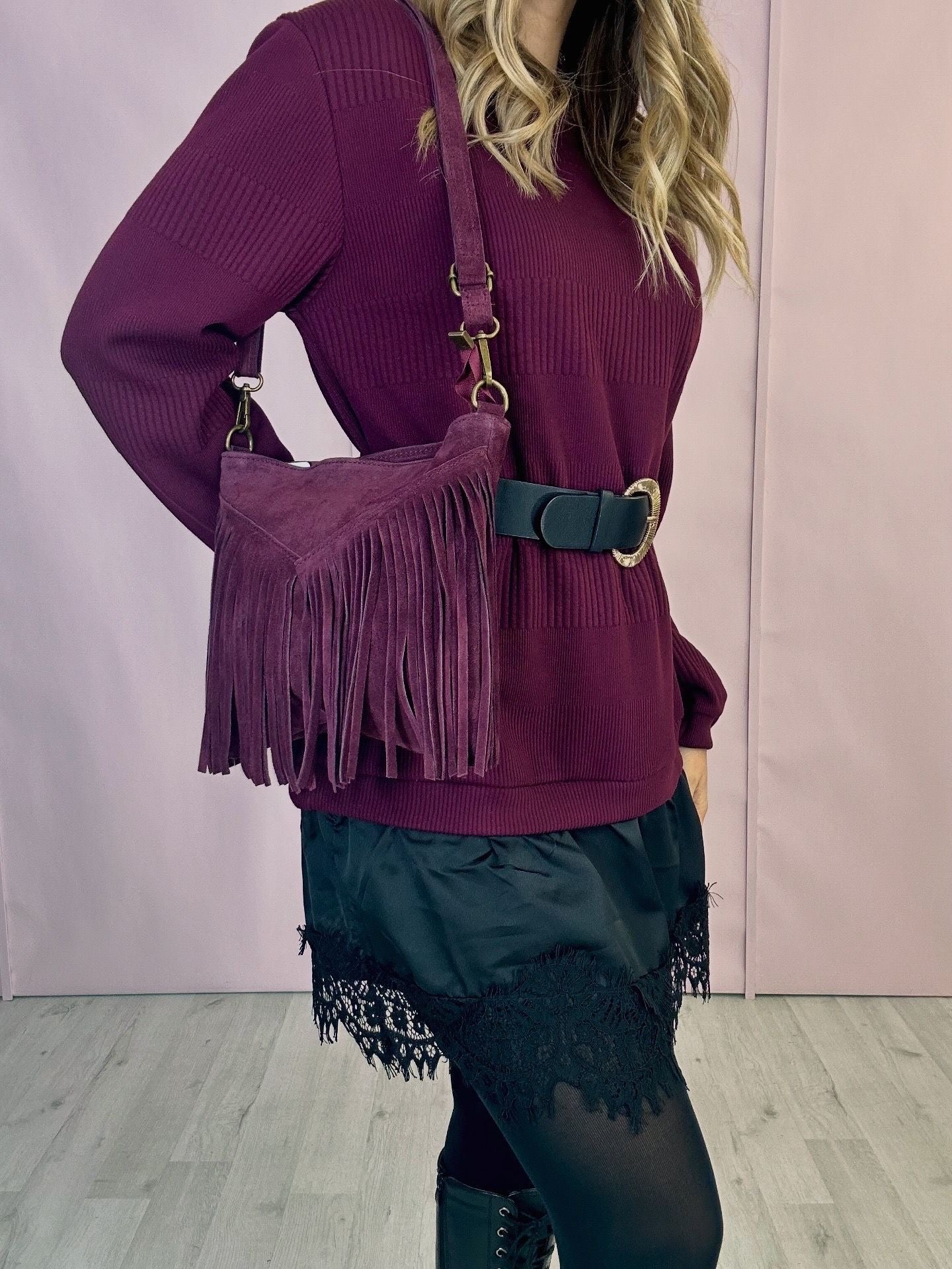 Maxi maglia pizzo,  burgundi