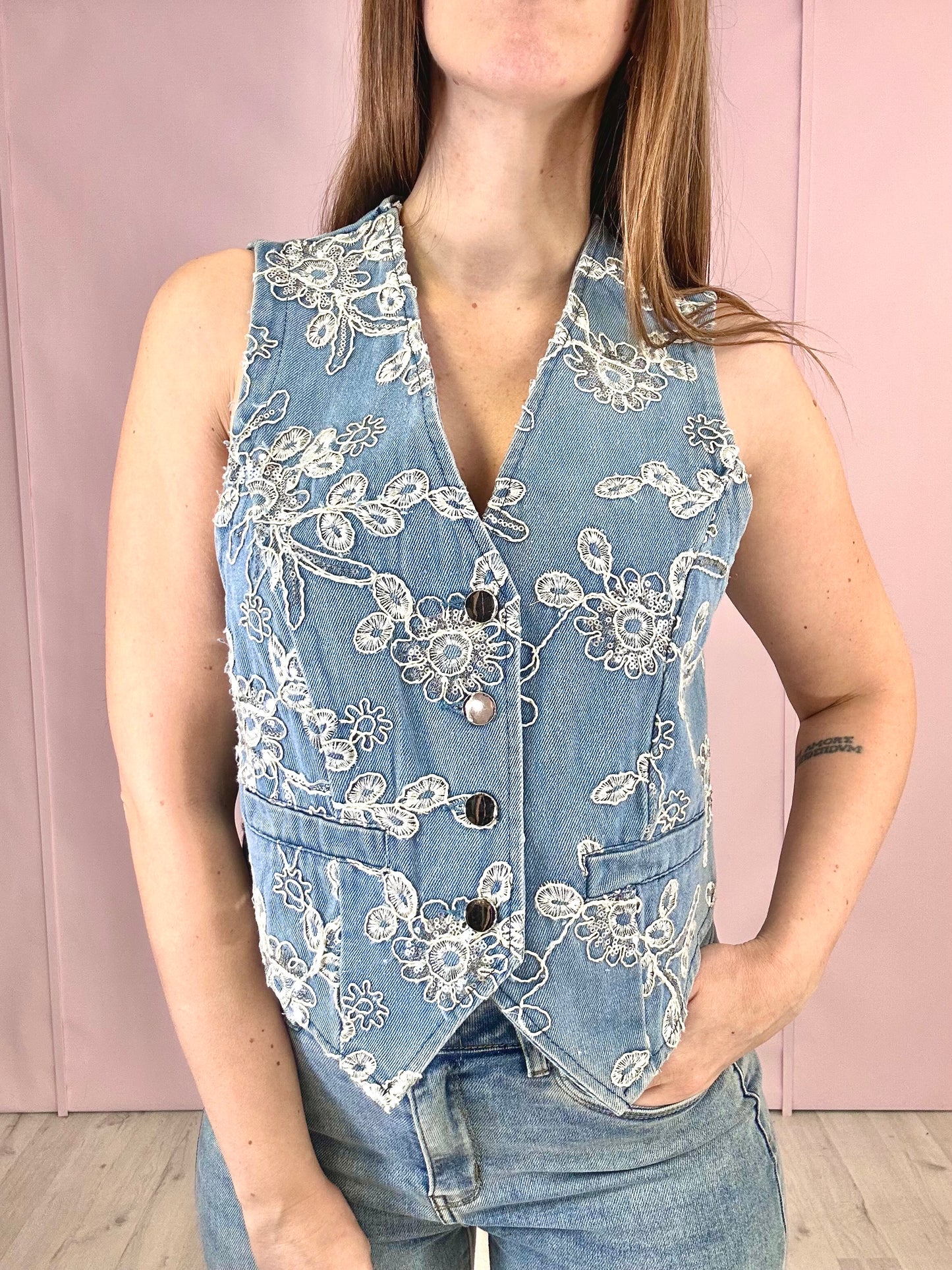 Gilet Jeans Flowers