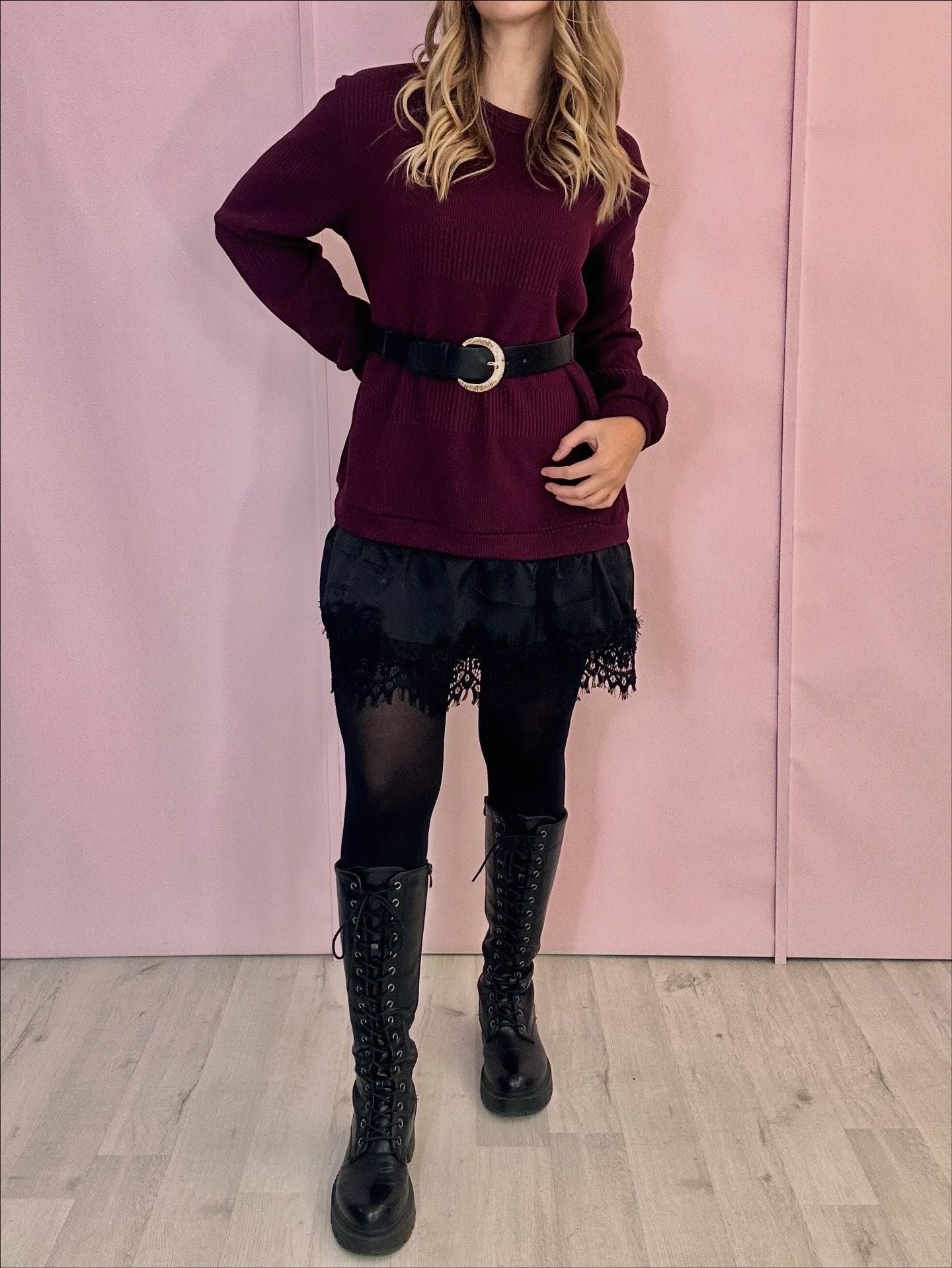 Maxi maglia pizzo,  burgundi