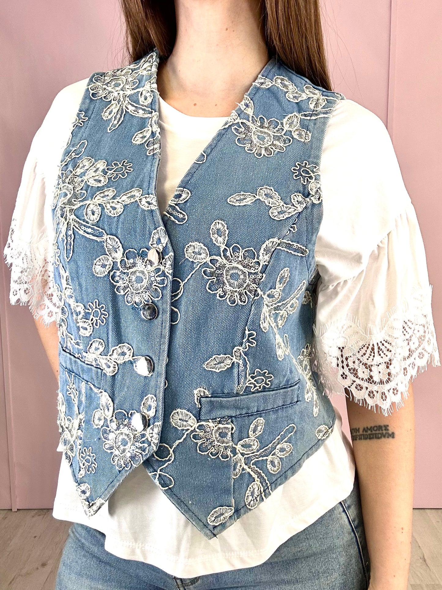 Gilet Jeans Flowers