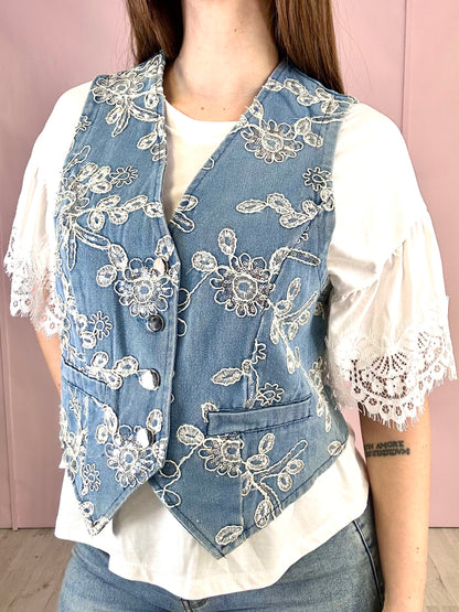 Gilet Jeans Flowers