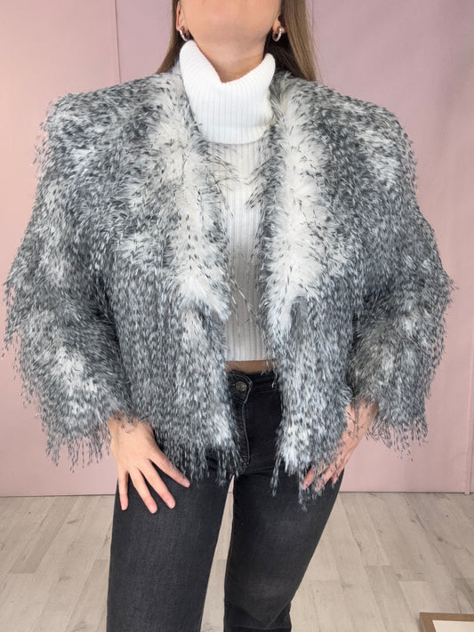 Eco-pelliccia Athena bianca e grigia