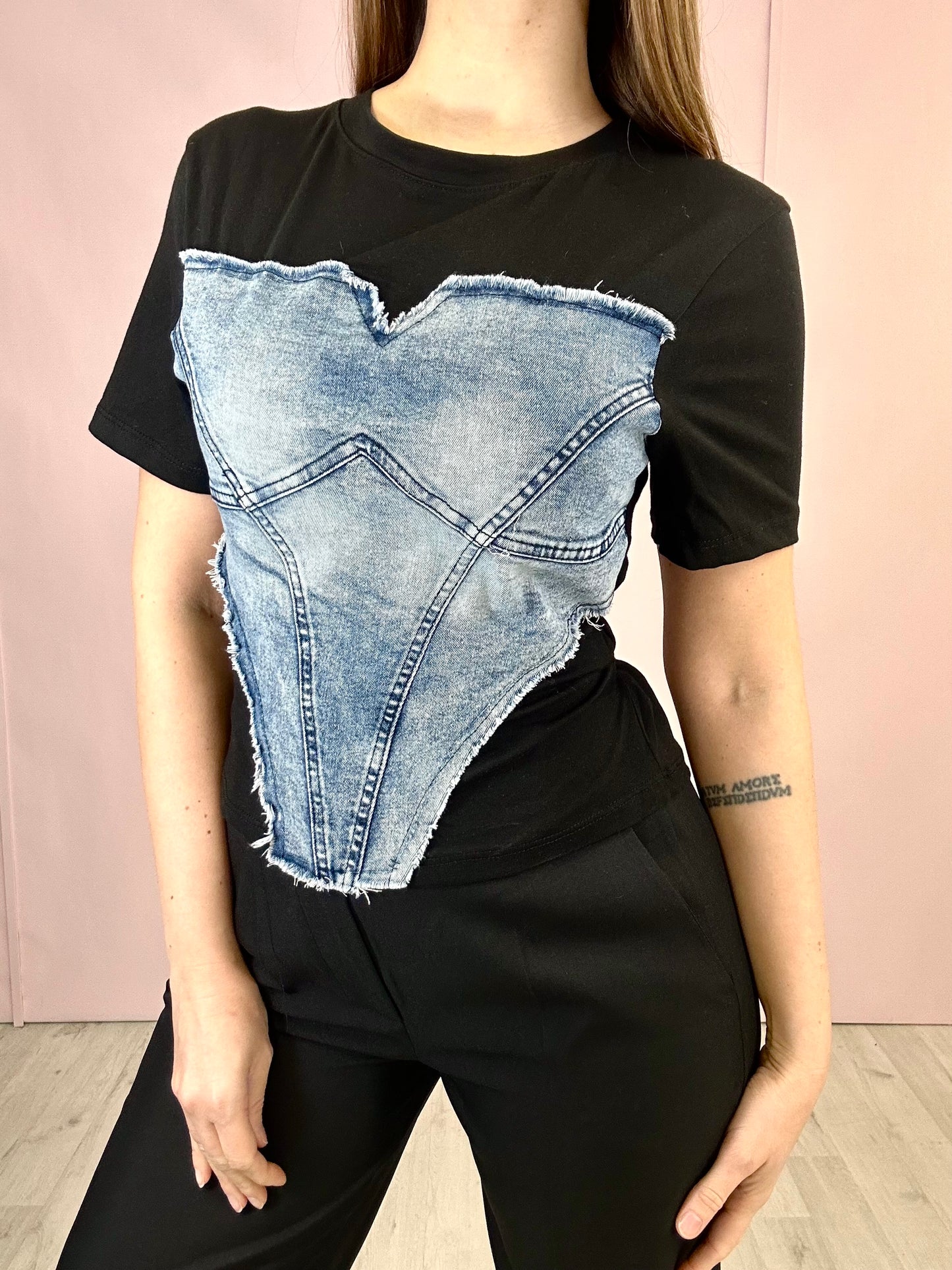 T-Shirt Corset Denim - Black