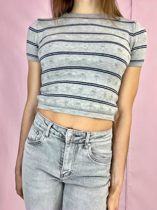 T-shirt crop maglina grigia