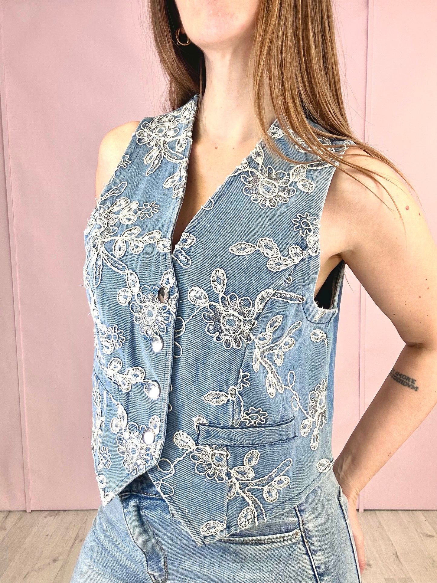Gilet Jeans Flowers