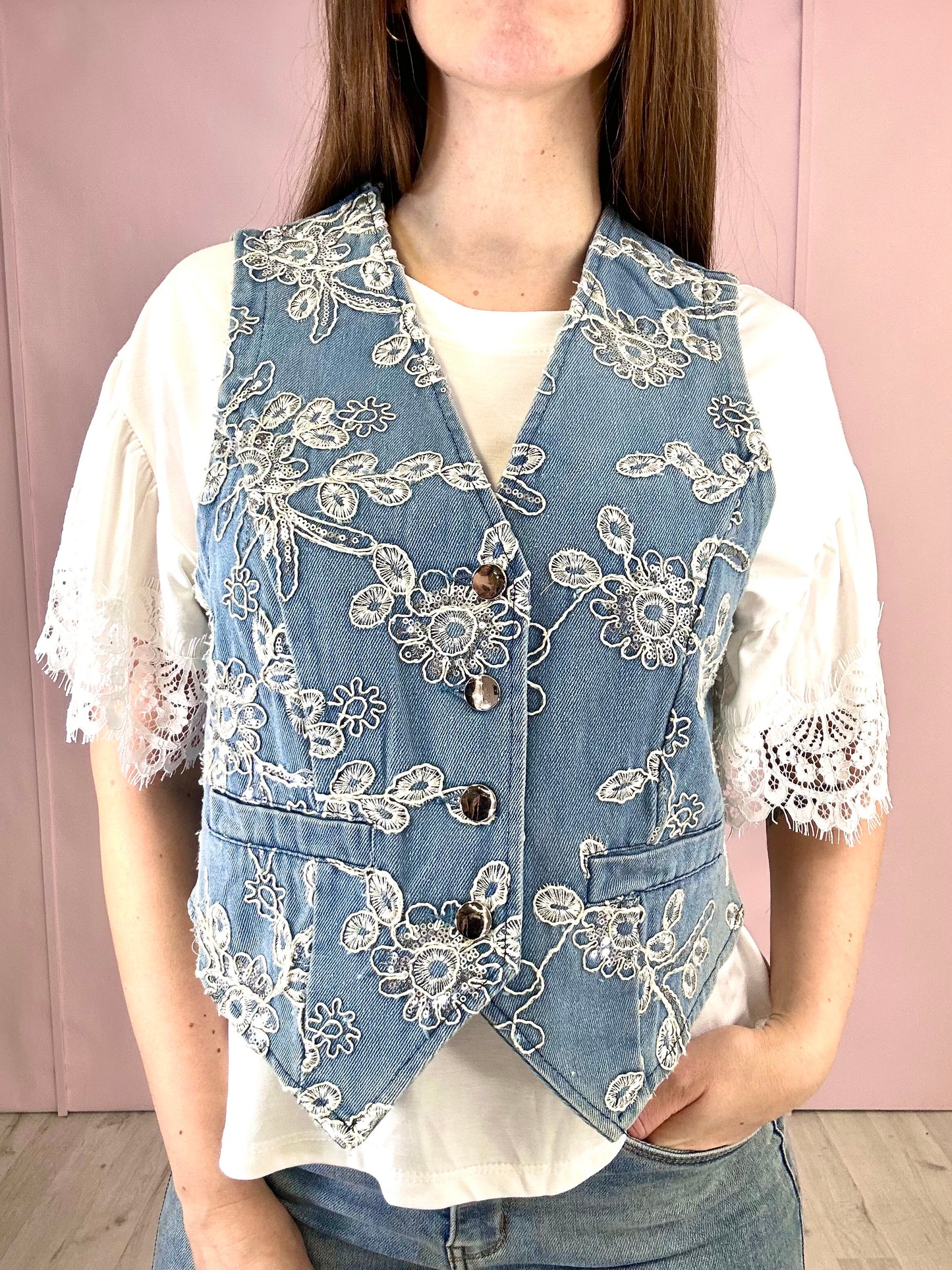 Gilet Jeans Flowers