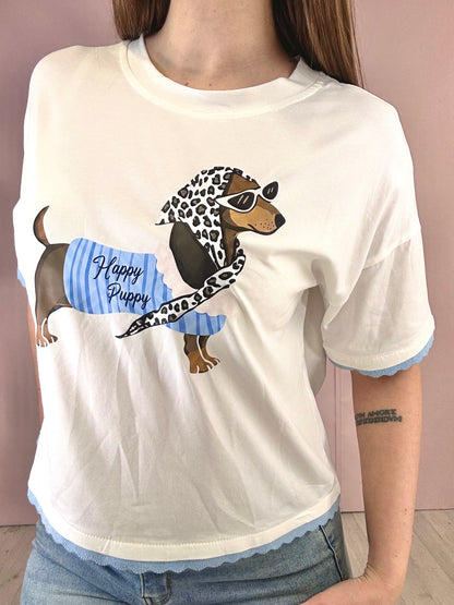 T-Shirt Bassotto - Celeste