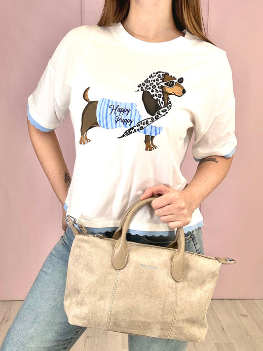 T-Shirt Bassotto - Celeste