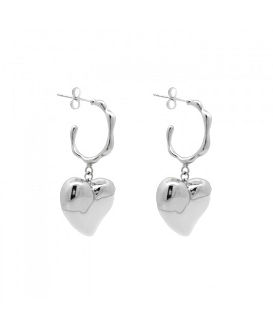 Orecchini Cuore Smaltato Argento-Bianco