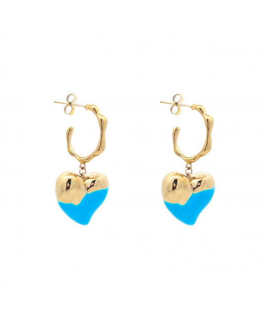 Orecchini Cuore Smaltato Oro-Azzurro